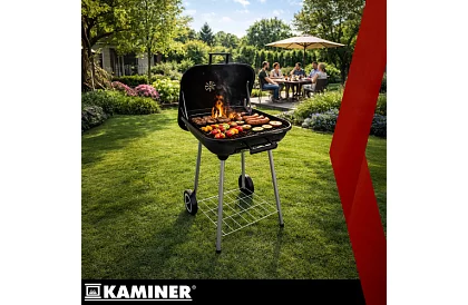 Grătar de grădină pe cărbune 53 x 77 x 46cm – portabil pe roți