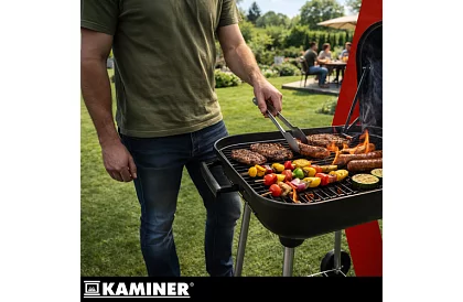 Grătar de grădină pe cărbune 53 x 77 x 46cm – portabil pe roți