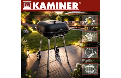 Grătar de grădină pe cărbune 53 x 77 x 46cm – portabil pe roți