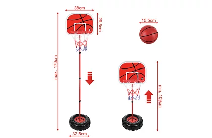 Coș de baschet pentru copii, ajustabil, cu tablă + minge