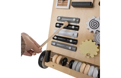 Cărucior din lemn pentru copii cu masă de manipulare Montessori