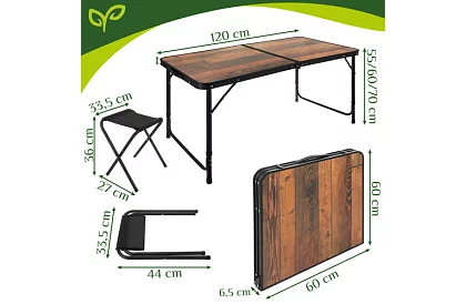 Masă de camping pliabilă 120 × 60 cm + 4 scaune