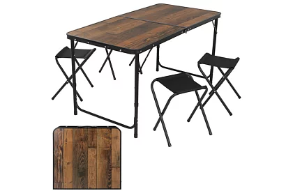 Masă de camping pliabilă 120 × 60 cm + 4 scaune