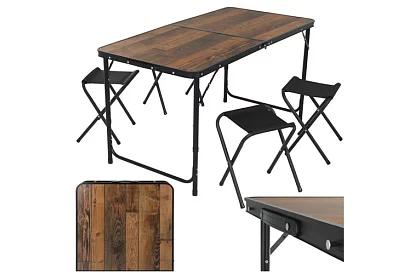 Masă de camping pliabilă 120 × 60 cm + 4 scaune