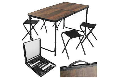 Masă de camping pliabilă 120 × 60 cm + 4 scaune