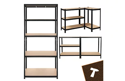 Raft negru de depozitare – 5 rafturi, 220 × 100 × 45 cm