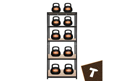 Raft negru de depozitare – 5 rafturi, 220 × 100 × 45 cm