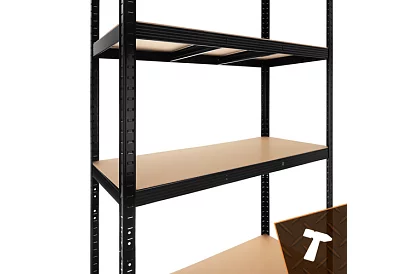 Raft negru de depozitare – 5 rafturi, 220 × 100 × 45 cm