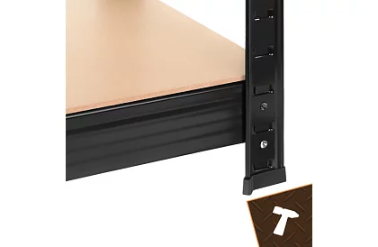 Raft negru de depozitare – 5 rafturi, 220 × 100 × 45 cm