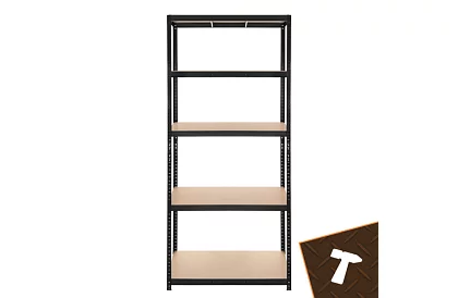 Raft negru de depozitare – 5 rafturi, 220 × 100 × 45 cm