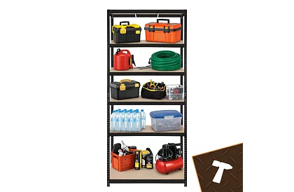 Raft negru de depozitare – 5 rafturi, 220 × 100 × 45 cm