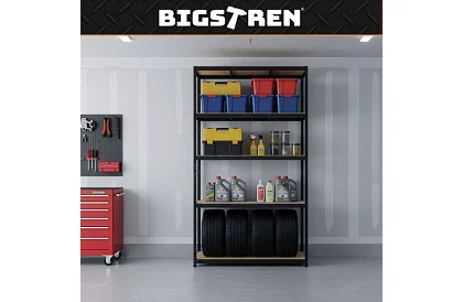 Raft negru de depozitare – 5 rafturi, 220 × 100 × 45 cm