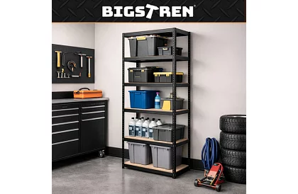 Raft negru de depozitare – 5 rafturi, 220 × 100 × 45 cm