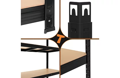 Raft negru de depozitare – 5 rafturi, 220 × 100 × 45 cm