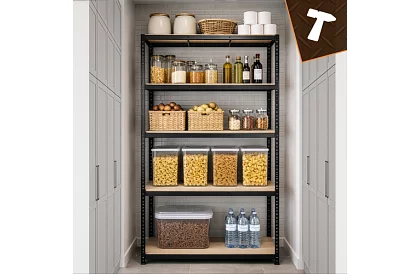 Raft negru de depozitare – 5 rafturi, 220 × 100 × 45 cm