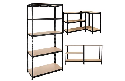 Raft negru de depozitare – 5 rafturi, 220 × 100 × 45 cm