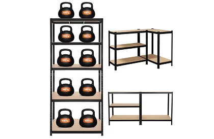 Raft negru de depozitare – 5 rafturi, 220 × 100 × 45 cm