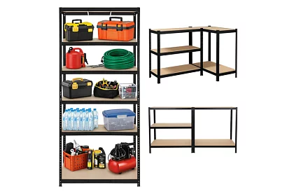 Raft negru de depozitare – 5 rafturi, 220 × 100 × 45 cm