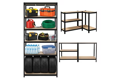 Raft negru de depozitare – 5 rafturi, 220 × 100 × 45 cm