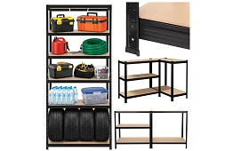 Raft negru de depozitare – 5 rafturi, 220 × 100 × 45 cm