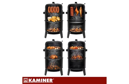 Grătar de grădină cu fumător pe cărbune - 2 grătare, 8 cârlige