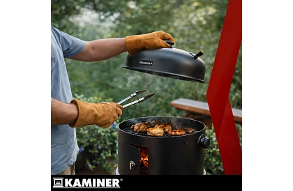 Grătar de grădină cu fumător pe cărbune - 2 grătare, 8 cârlige