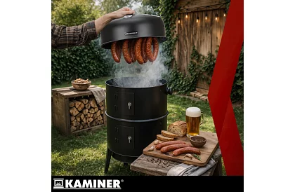 Grătar de grădină cu fumător pe cărbune - 2 grătare, 8 cârlige