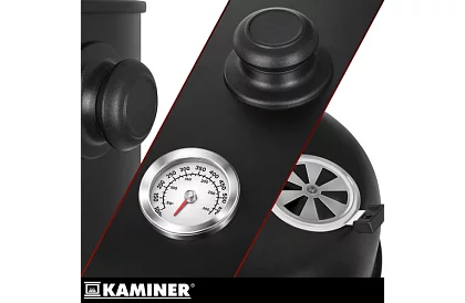 Grătar de grădină cu fumător pe cărbune - 2 grătare, 8 cârlige