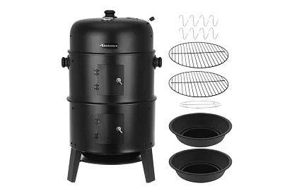 Grătar de grădină cu fumător pe cărbune - 2 grătare, 8 cârlige