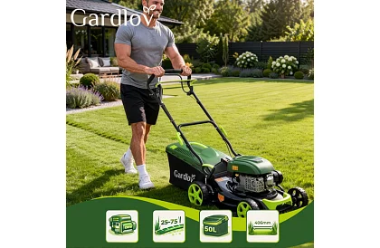 Mașină de tuns iarba cu motor pe benzină DriveX 149 cm³ - 2,3 kW, 406 mm, coș de 50l