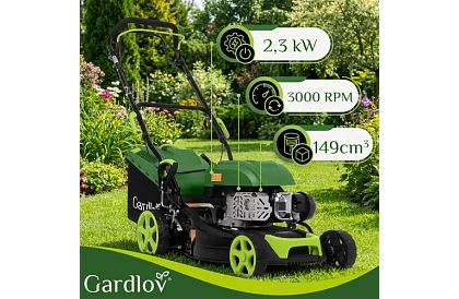 Mașină de tuns iarba cu motor pe benzină DriveX 149 cm³ - 2,3 kW, 406 mm, coș de 50l