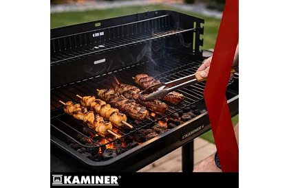 Grătar de grădină pe cărbune cu grătar superior pentru fripturi