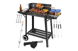 Grătar de grădină pe cărbune cu grătar superior pentru fripturi