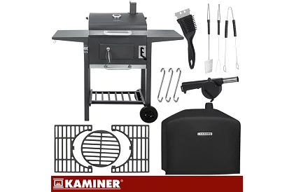 Grătar de grădină cu grătar din fontă, capac - pe cărbune