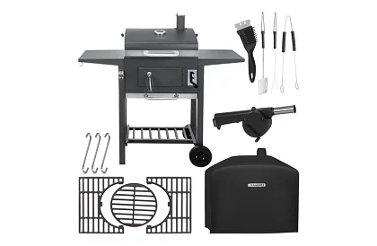 Grătar de grădină cu grătar din fontă, capac - pe cărbune