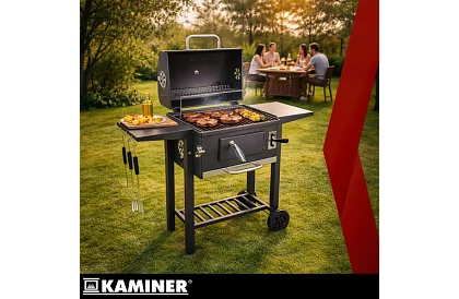 Grătar de grădină cu grătar din fontă, capac - pe cărbune