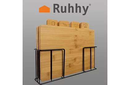 Set de 4 tăvițe din bambus pentru tăiere și servire + suport