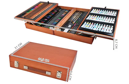 Set de artă pentru pictură în cutie de lemn – 177 de piese