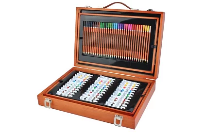 Set de artă pentru pictură în cutie de lemn – 177 de piese