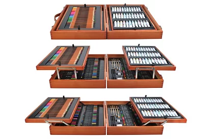 Set de artă pentru pictură în cutie de lemn – 177 de piese