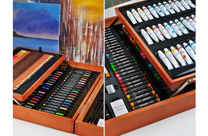 Set de artă pentru pictură în cutie de lemn – 177 de piese