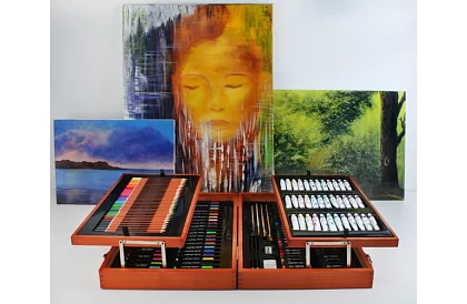 Set de artă pentru pictură în cutie de lemn – 177 de piese