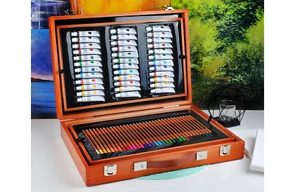 Set de artă pentru pictură în cutie de lemn – 177 de piese
