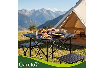 Masă de grădină pliabilă neagră – masă pentru balcon, terasă