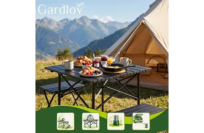 Masă de grădină pliabilă neagră – masă pentru balcon, terasă