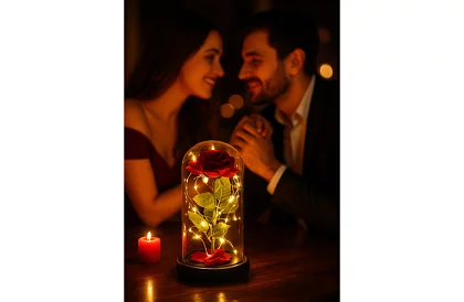 Trandafir etern în sticlă cu iluminare LED