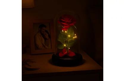 Trandafir etern în sticlă cu iluminare LED