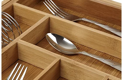 Organizator din bambus pentru sertare – suport de tacâmuri ajustabil