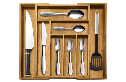 Organizator din bambus pentru sertare – suport de tacâmuri ajustabil