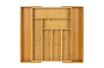 Organizator din bambus pentru sertare – suport de tacâmuri ajustabil